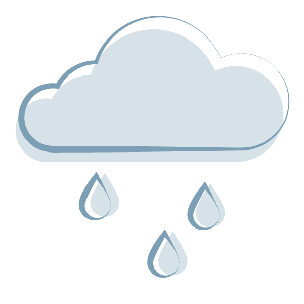 An illustration of a dark cloud with three raindrops falling from it.