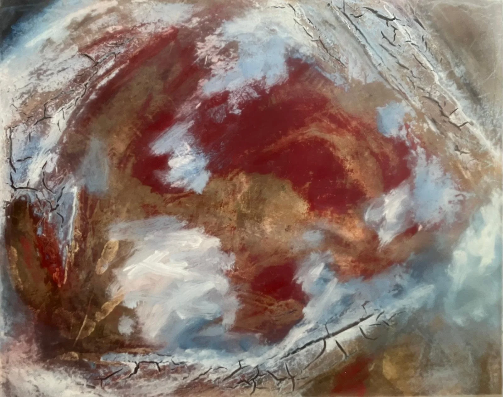 6j8, acrylic, marble dust, filler and epoxy resin on wooden panel, 50 × 40 cm, 2024