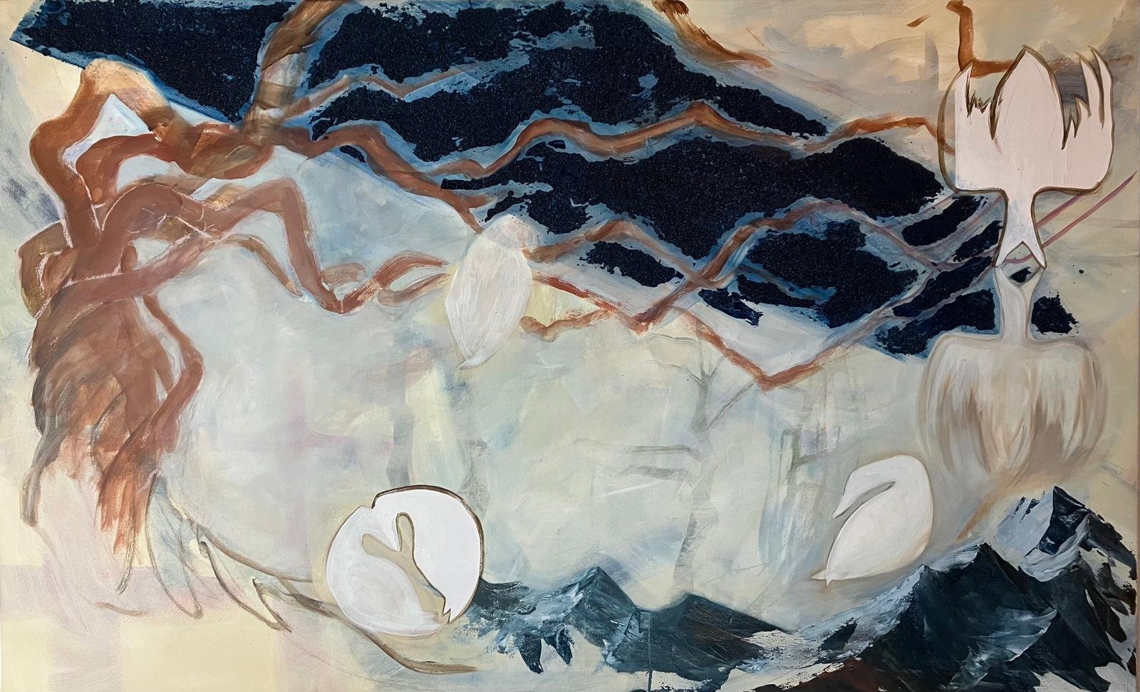 7o4, mixed media on canvas, 155 × 95 cm, 2025