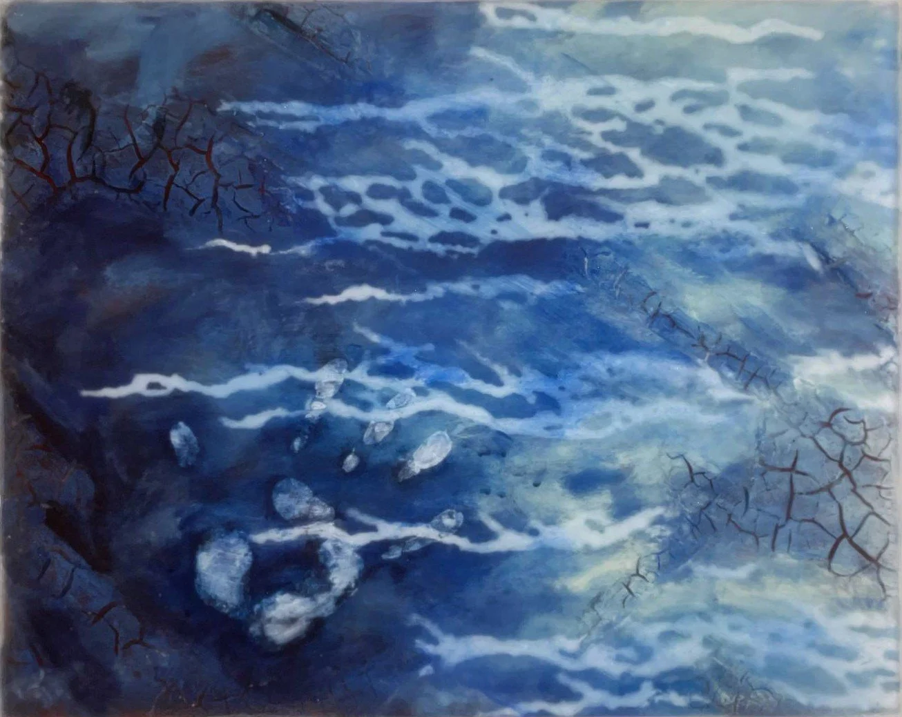 Wojtowka, acrylic, marble dust, filler and epoxy resin on canvas, 50 × 40 cm, 2025