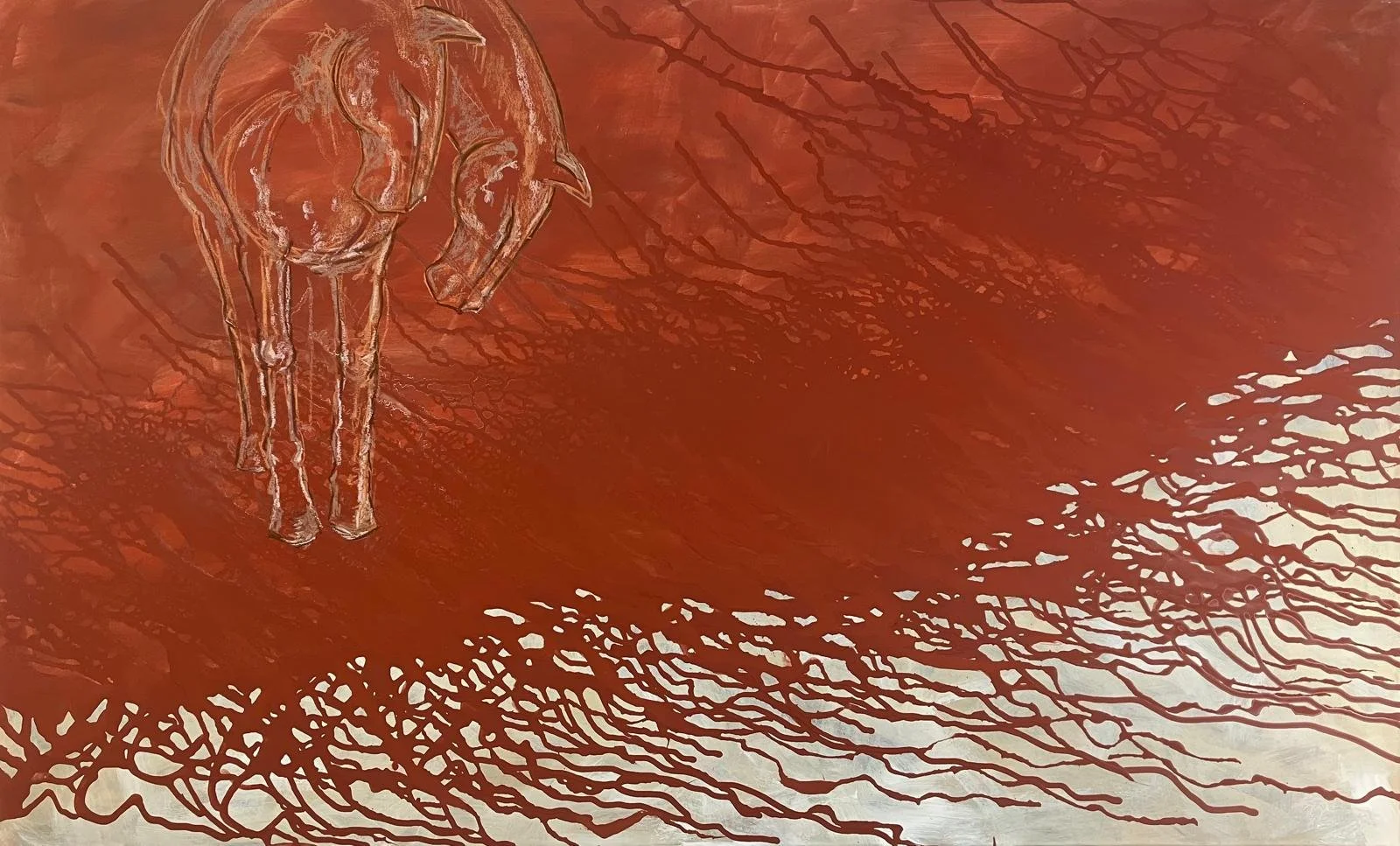 Work in Progress I, 155 × 95 cm, mixed media on canvas, 2026