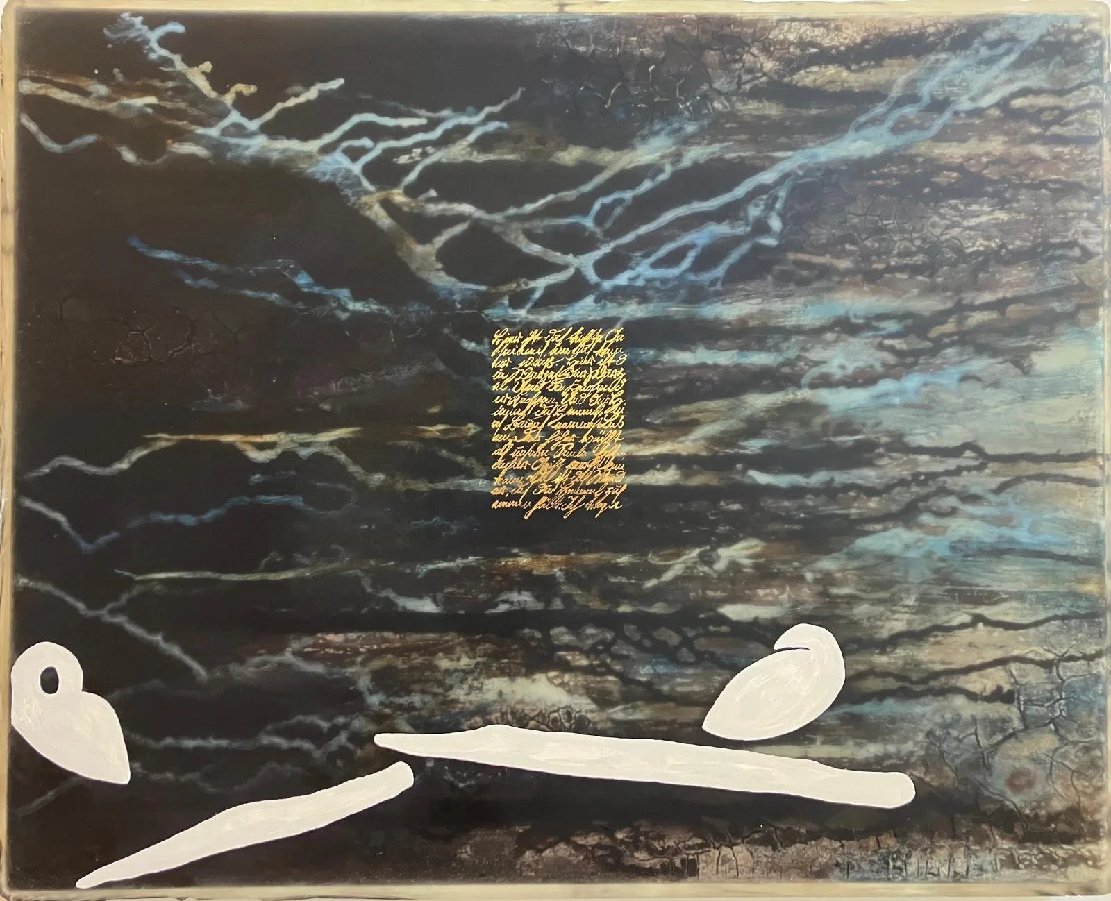 6f7, acrylic, marble dust, filler, egg tempera, gold leaf (23.75 carat) and epoxy resin on canvas, 50 × 40 cm, 2025
