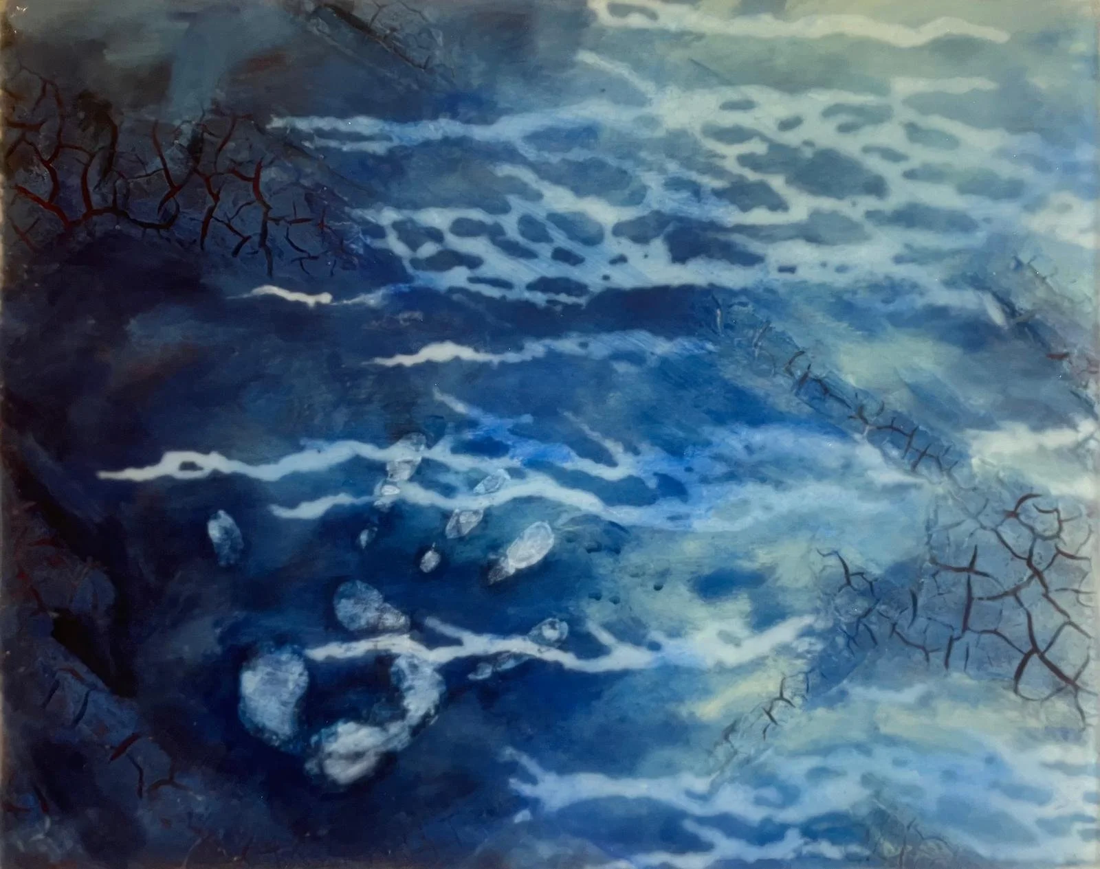 6l7, acrylic, marble dust, filler and epoxy resin on wooden panel, 50 × 40 cm, 2024