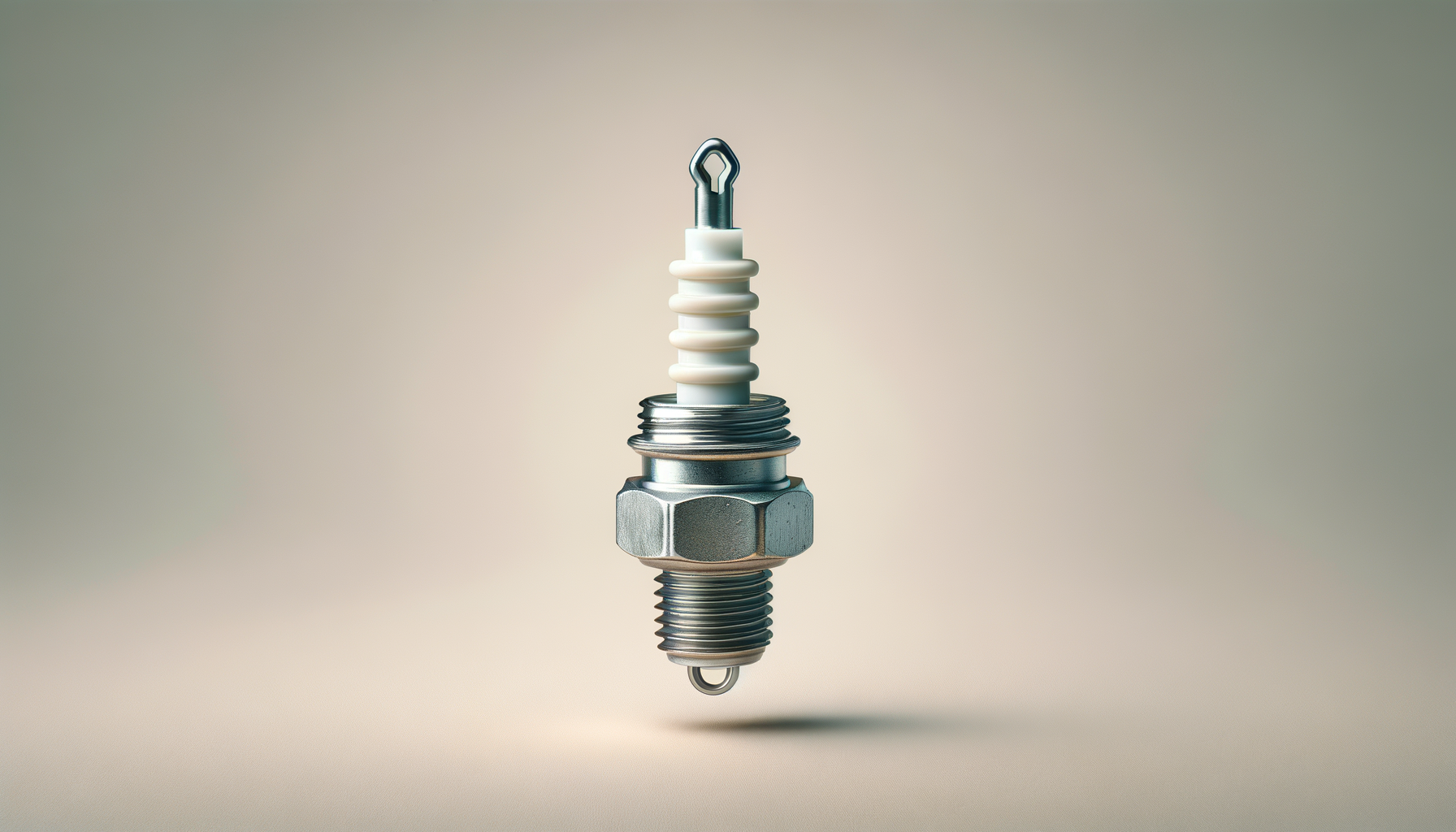 Close-up view of a spark plug with a background that fades from light to dark.