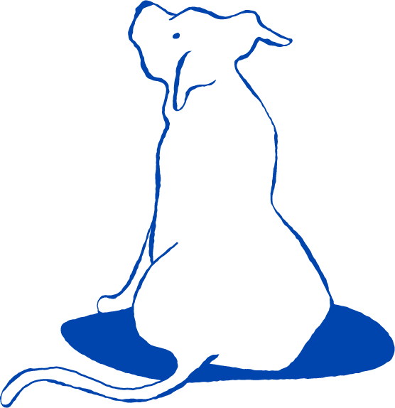 Outline of a sitting mouse with its tail extended, drawn with blue lines on a black background.