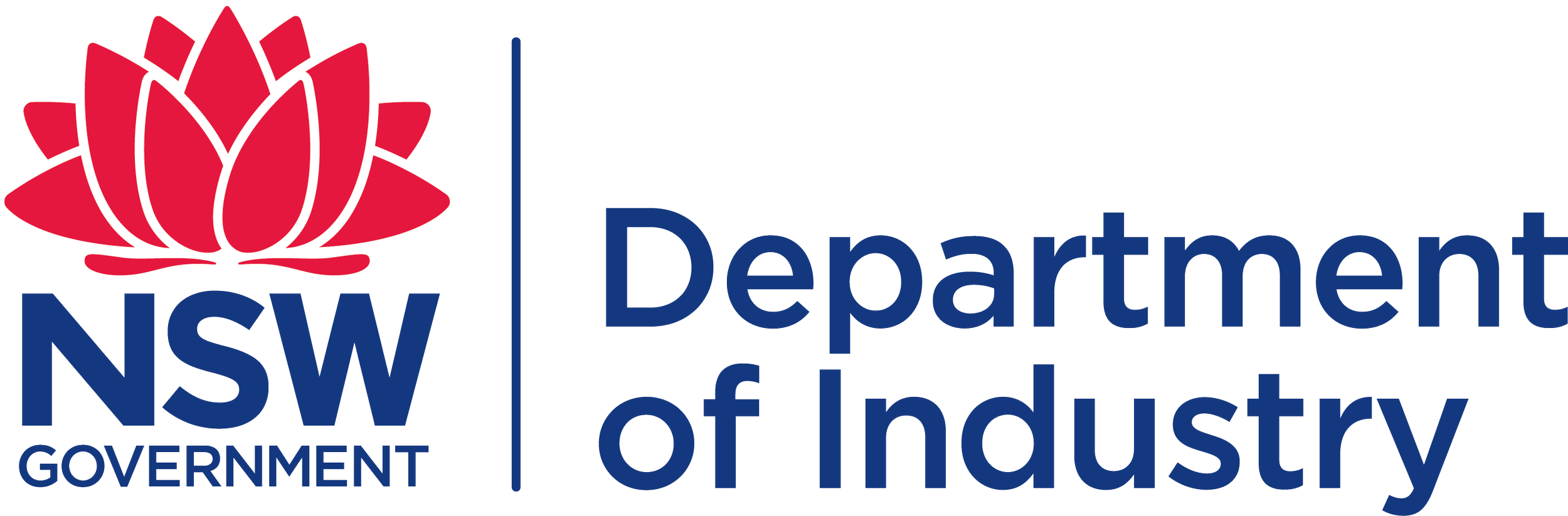 Logo of NSW Government Department of Industry with a red stylized lotus flower and blue text.