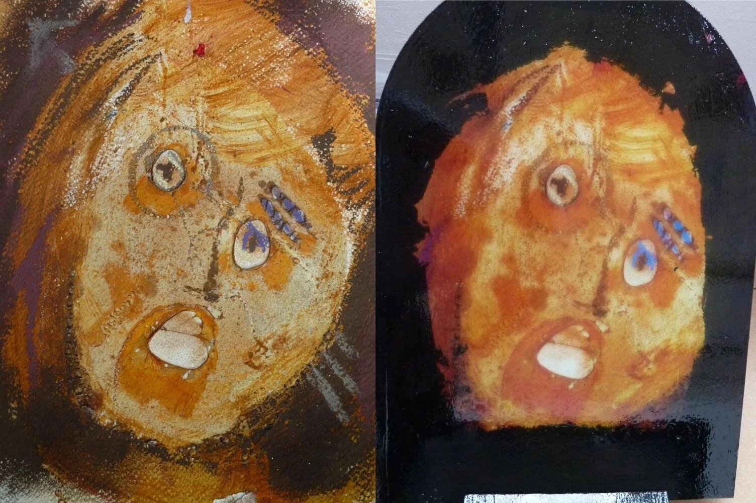 Homeless 1
 
Mixed media on paper on the left, mixed media on glass on the right.