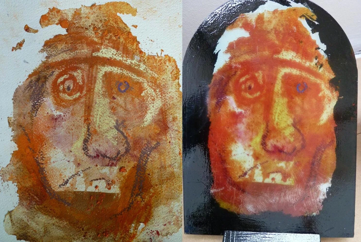 Homeless 3
 
Mixed media on paper on the left, mixed media on glass on the right.