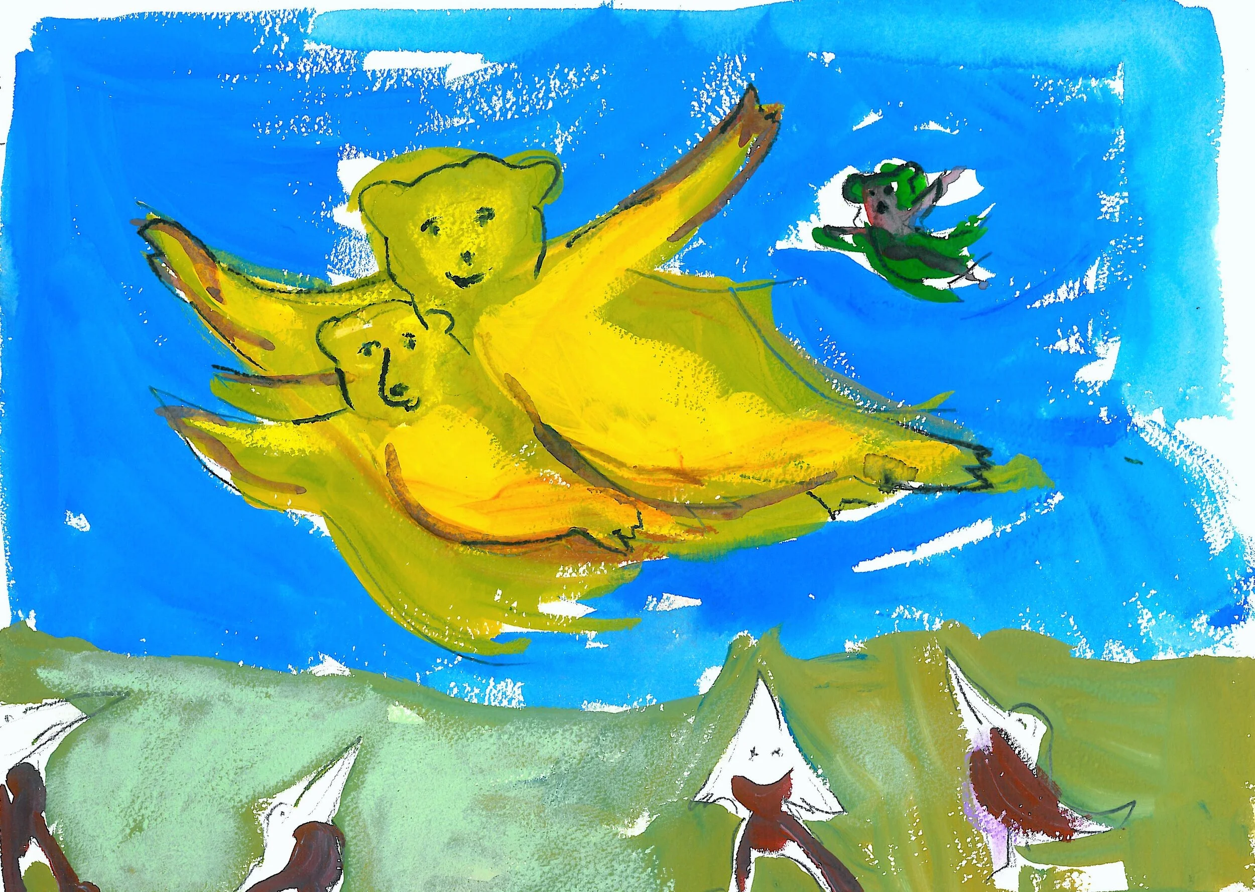 The bears fly over the birds