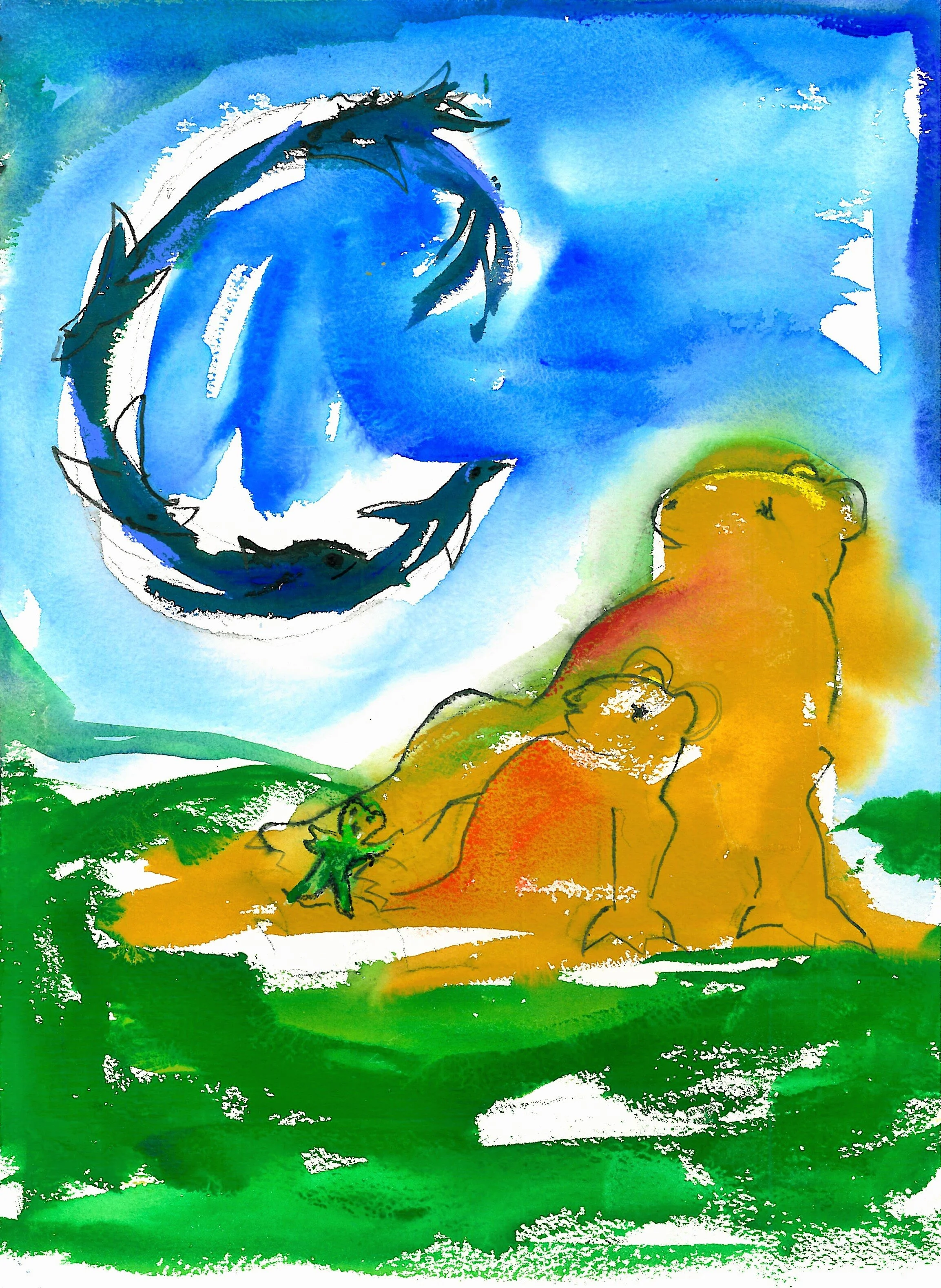 The bears are amazed at the birds