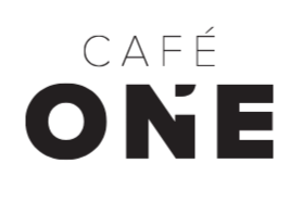 Logo for Café One, with the word 'CAFÉ' above a bold number 'ONE' on a black background.