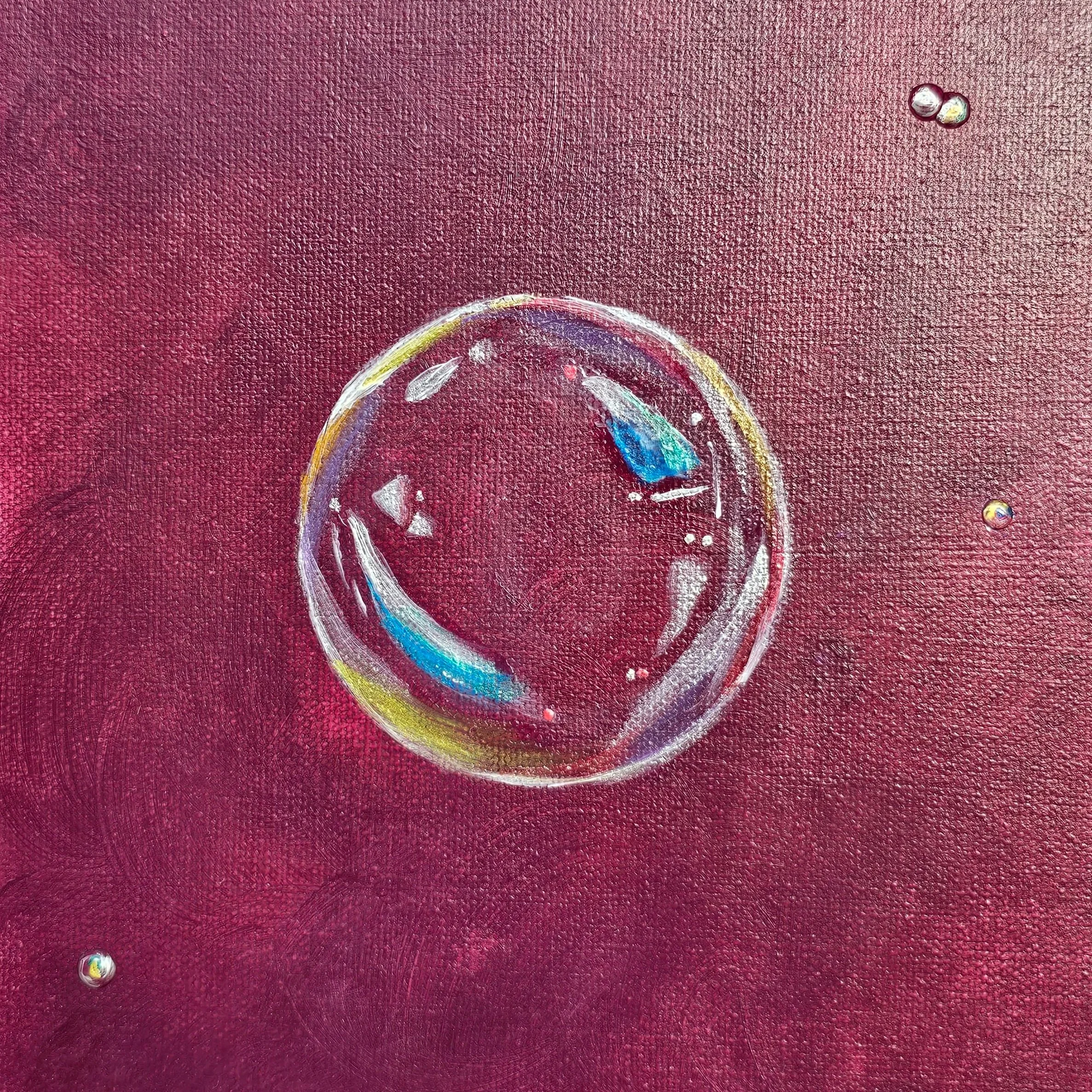 Peinture abstraite sur toile avec des lignes géométriques, 'L'image d'une bulle". Elaura Donnadieu, graphiste, illustratrice et artiste peintre.