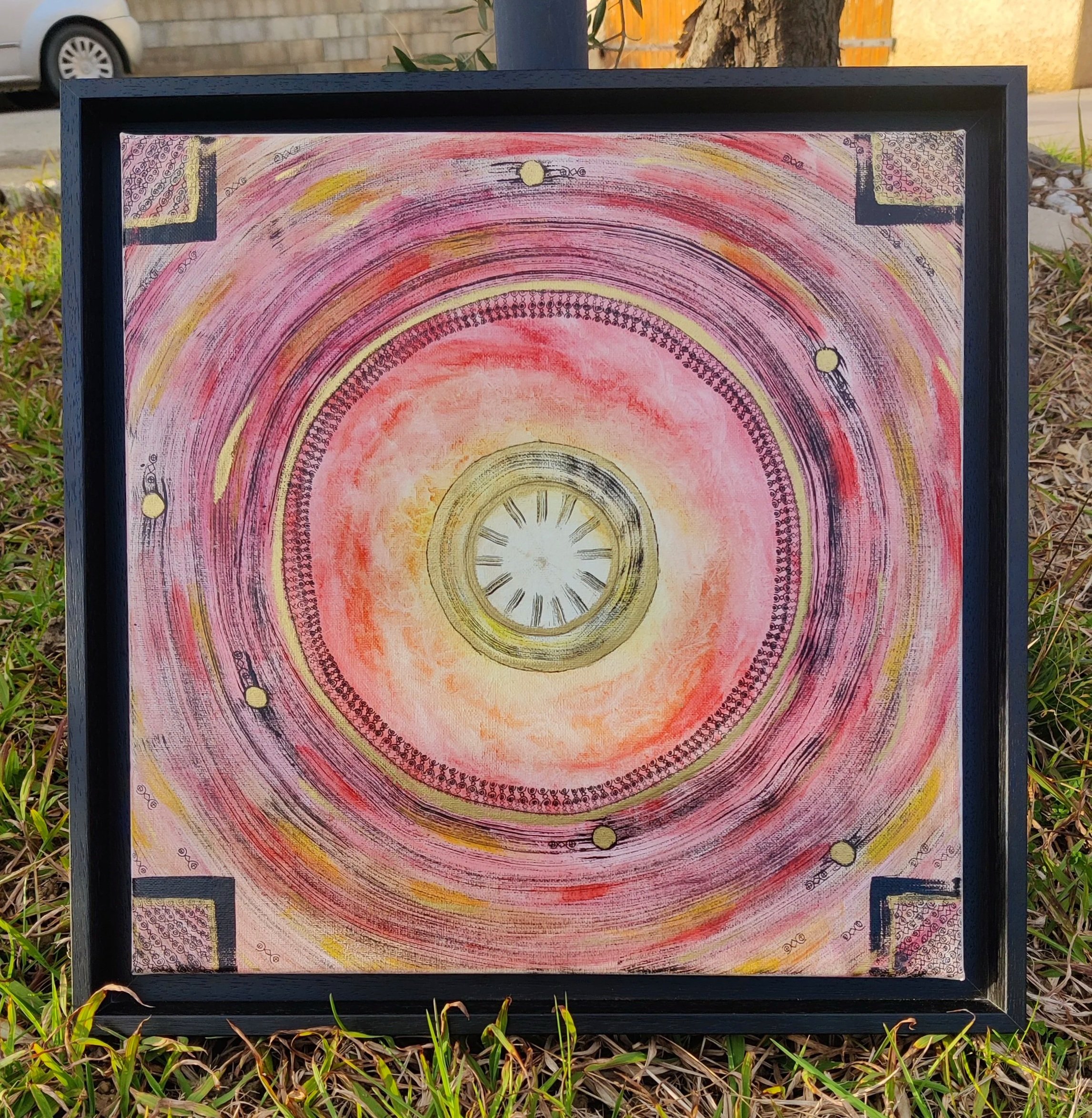 Une peinture abstraite avec des cercles concentriques, "Eternity". Elaura Donnadieu, graphiste, illustratrice et artiste peintre.