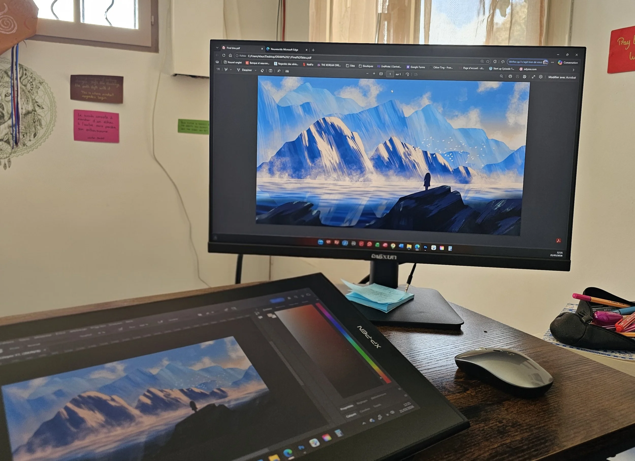 Elaura Donnadieu, graphiste, illustratrice et artiste peintre. Illustration paysage montagne et lac.