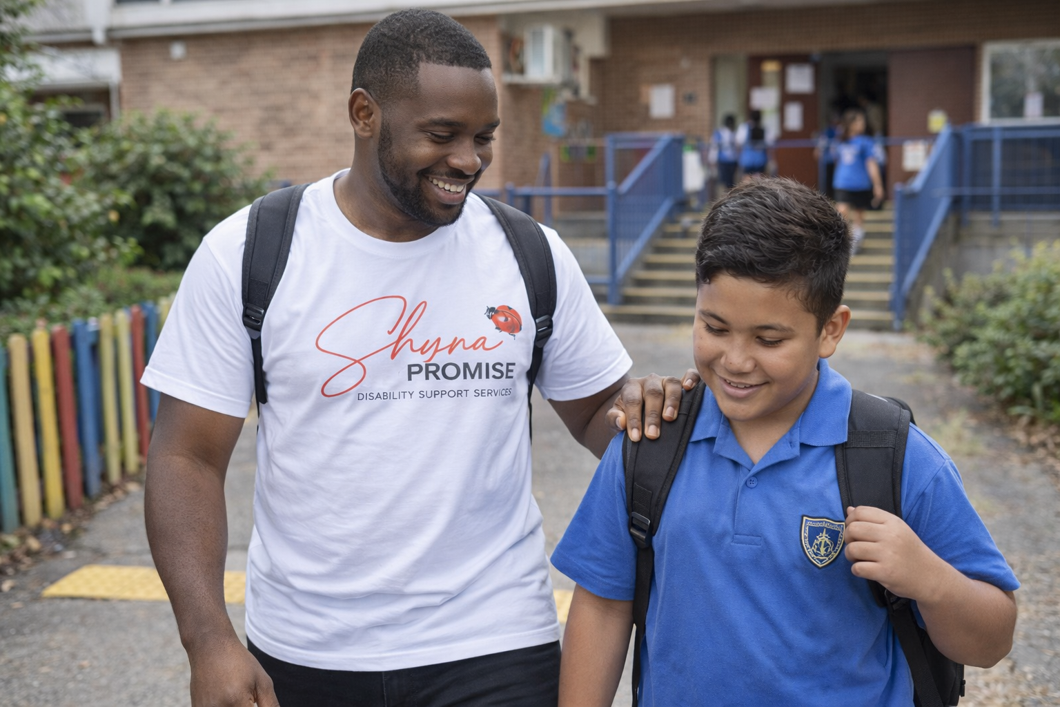 Support worker with staff