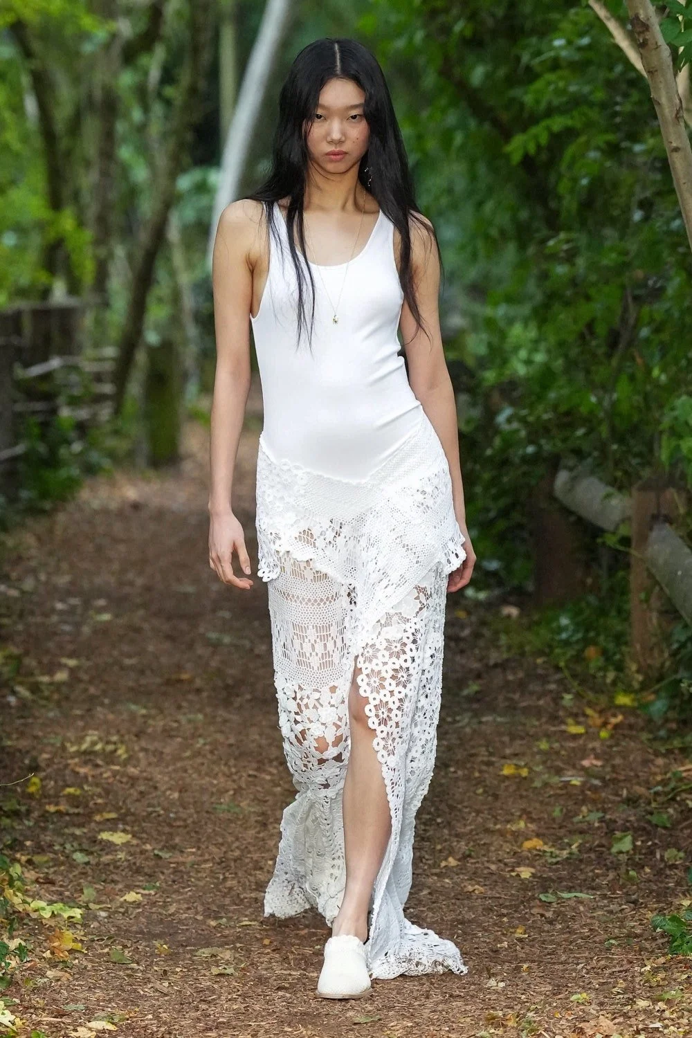 Hand-crocheted lace dress for Holzweiler SS24 runway showpiece