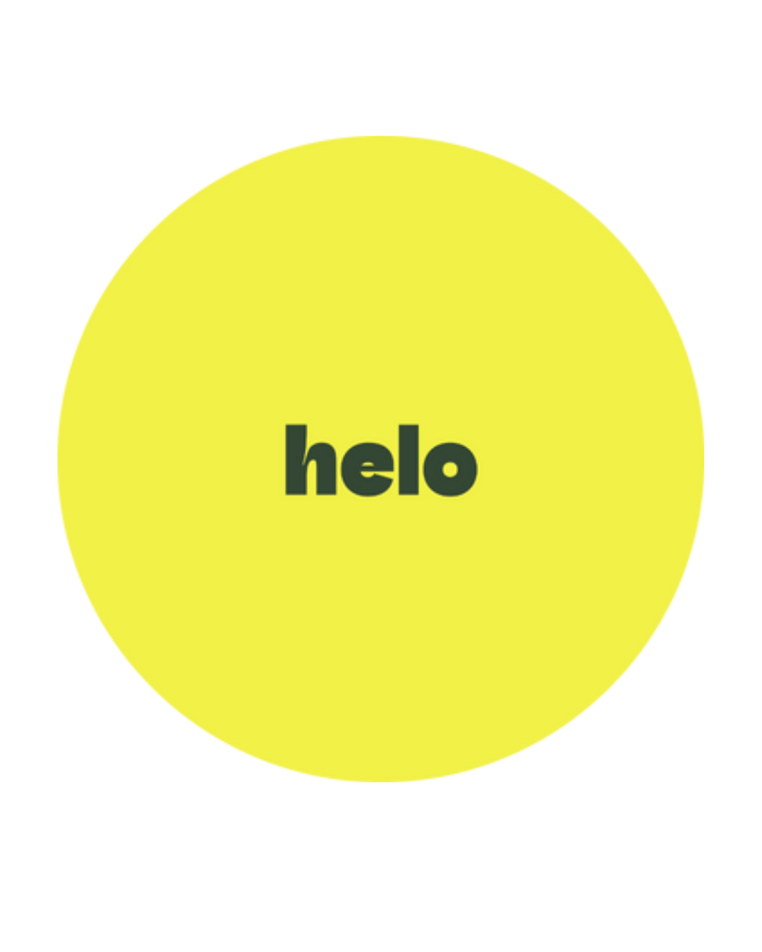 Yellow circle with the word 'hello' in bold black text in the center.