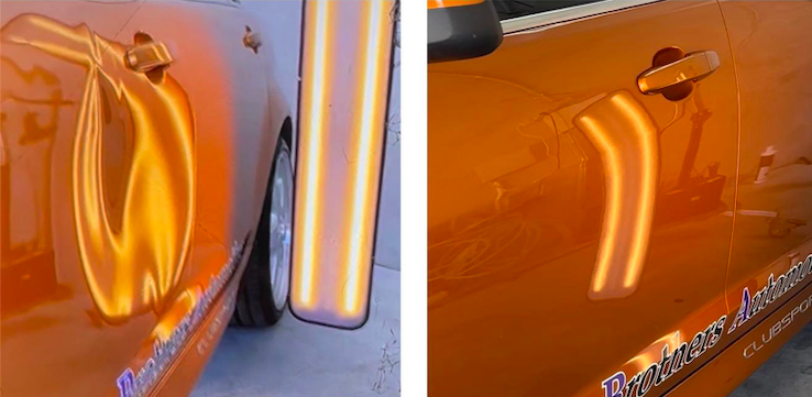 Paintless dent repair before and after done by Tweed Dent Repairs