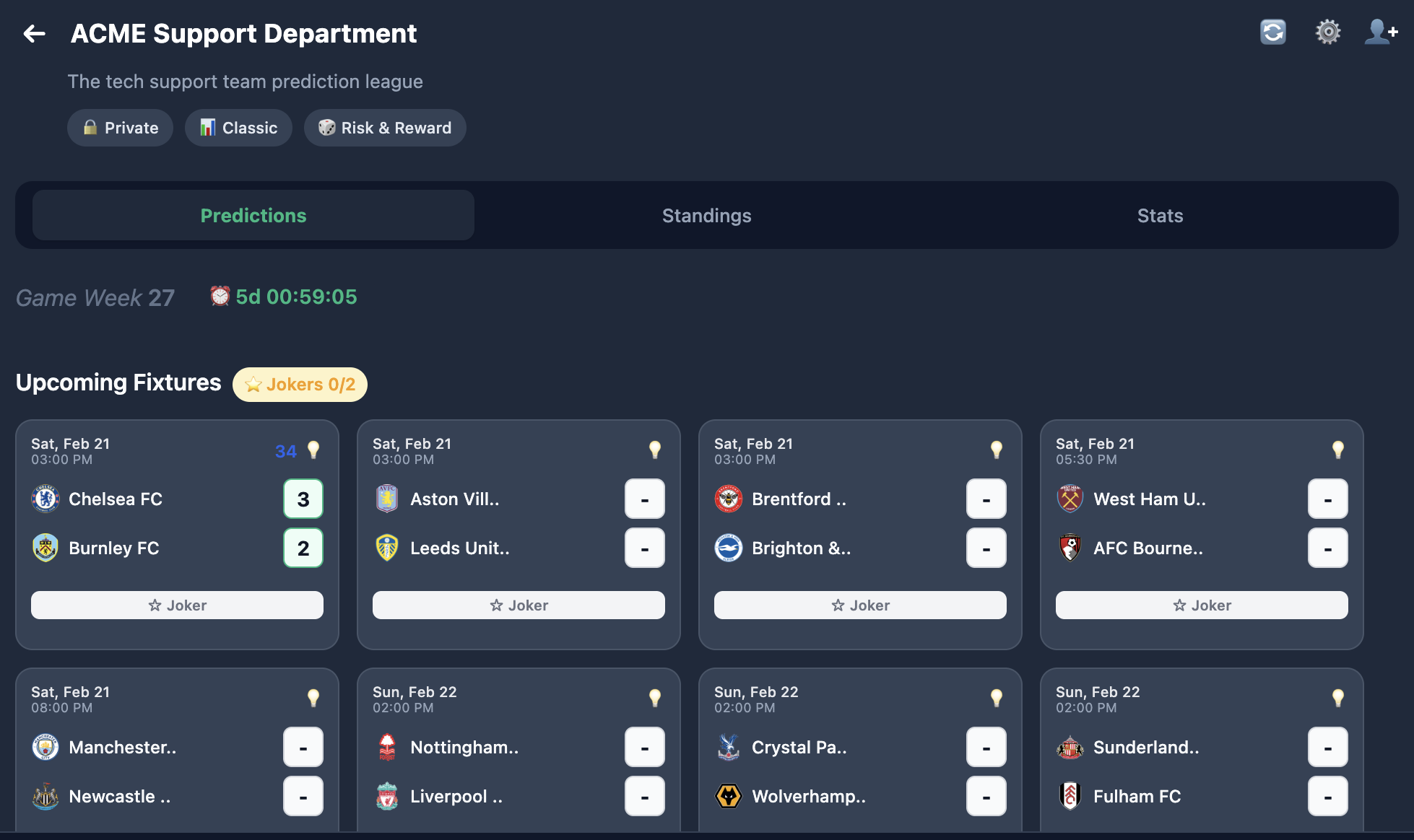 Make predictions on upcoming fixtures