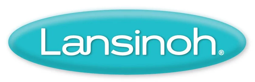Lansinoh logo with white text on a teal oval background.