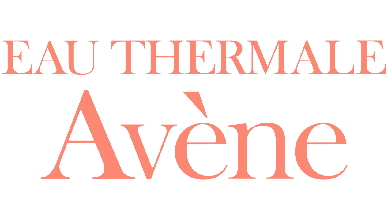 Text says 'Eau Thermale Avène' in pink font on a black background.