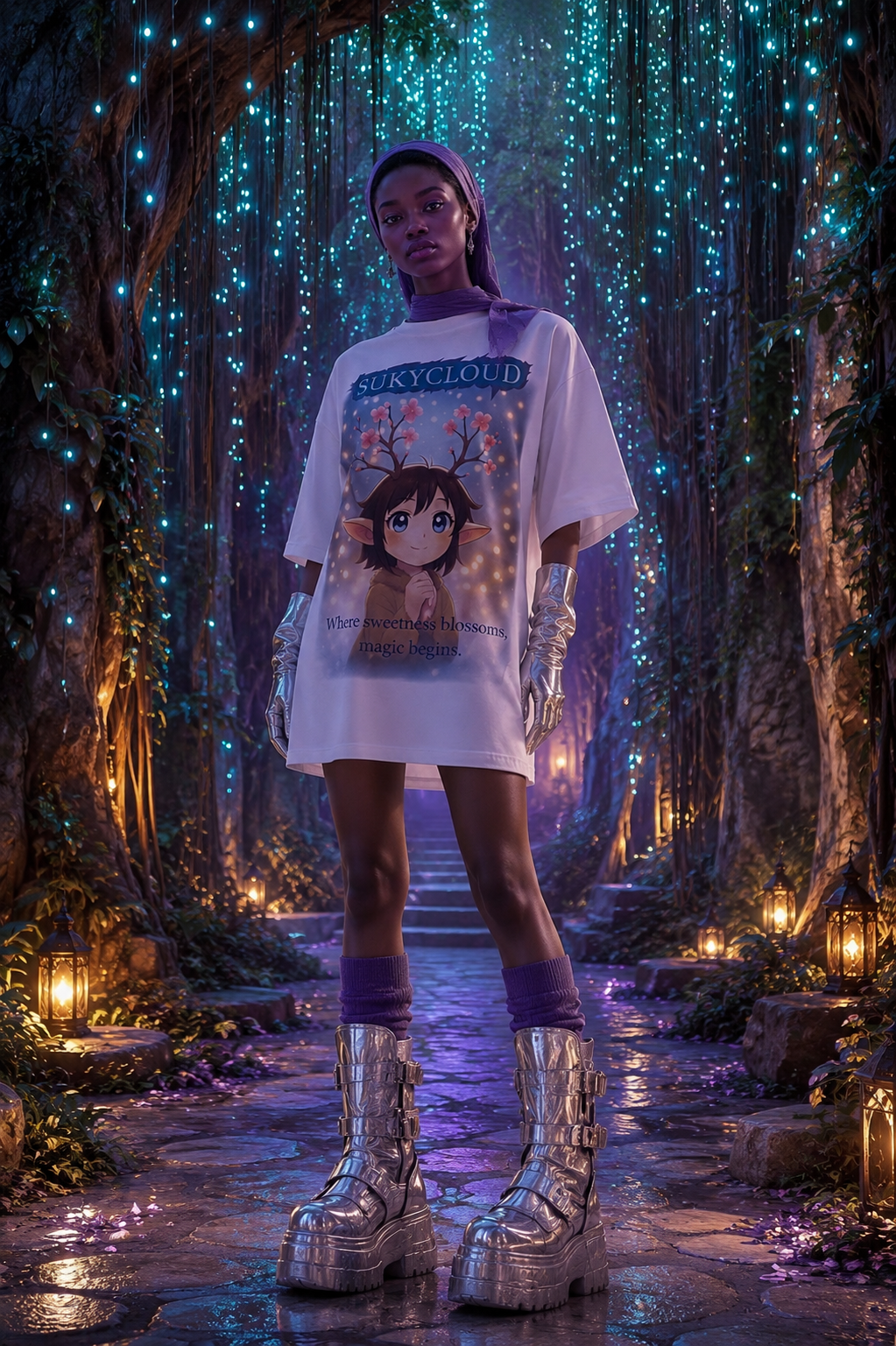 PLAYERA OVERSIZE MOON BLOSSOM