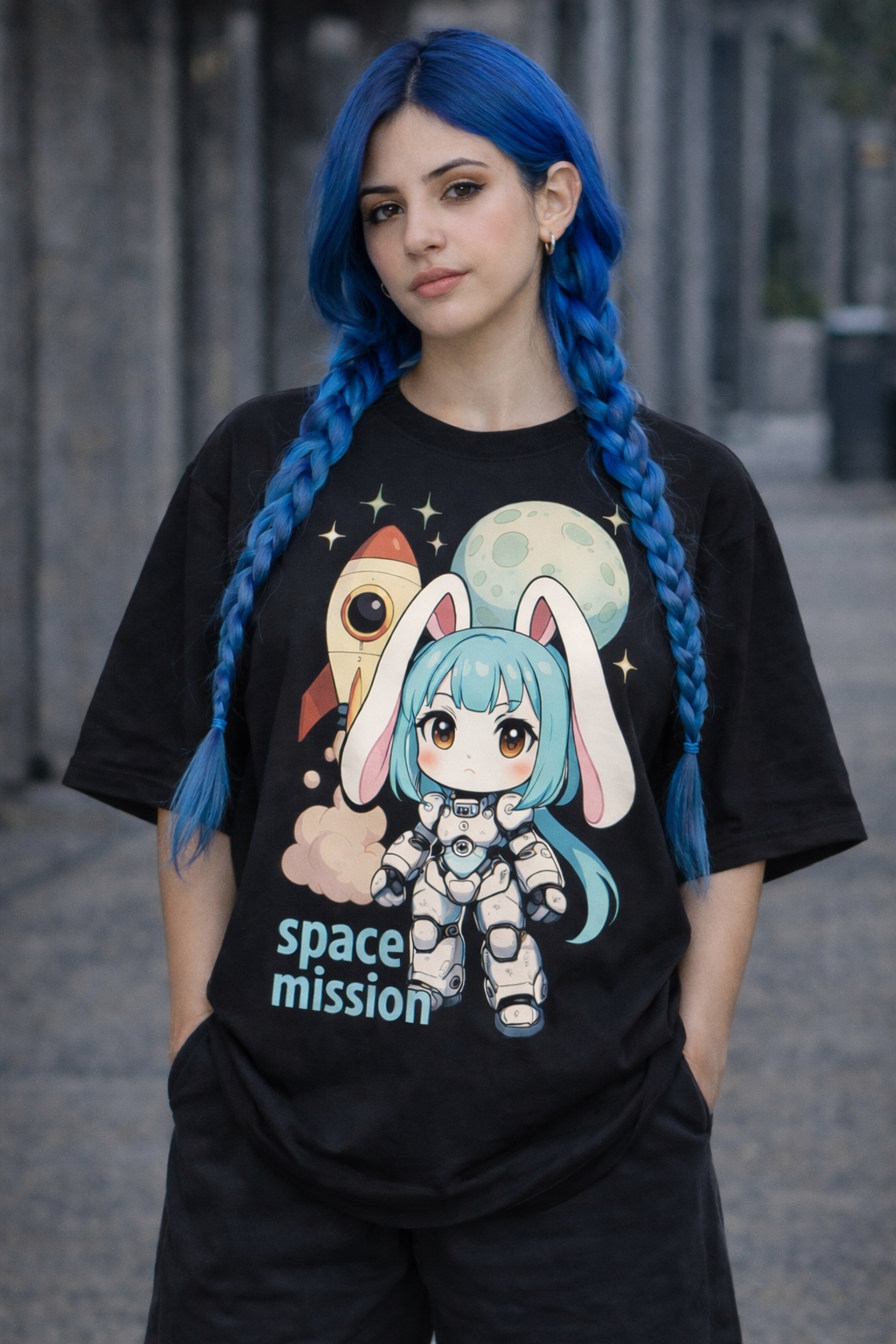 PLAYERA OVERSIZE ESTAMPADO KAWAII MANGA ESPACIAL