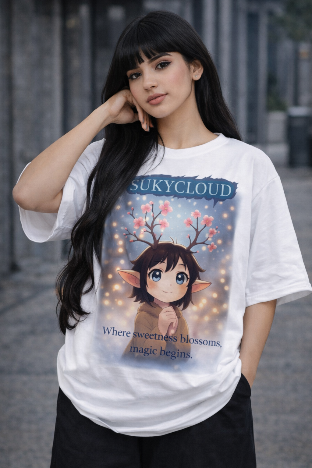 PLAYERA OVERSIZE ESTAMPADO KAWAII/MANGA ETÉREO