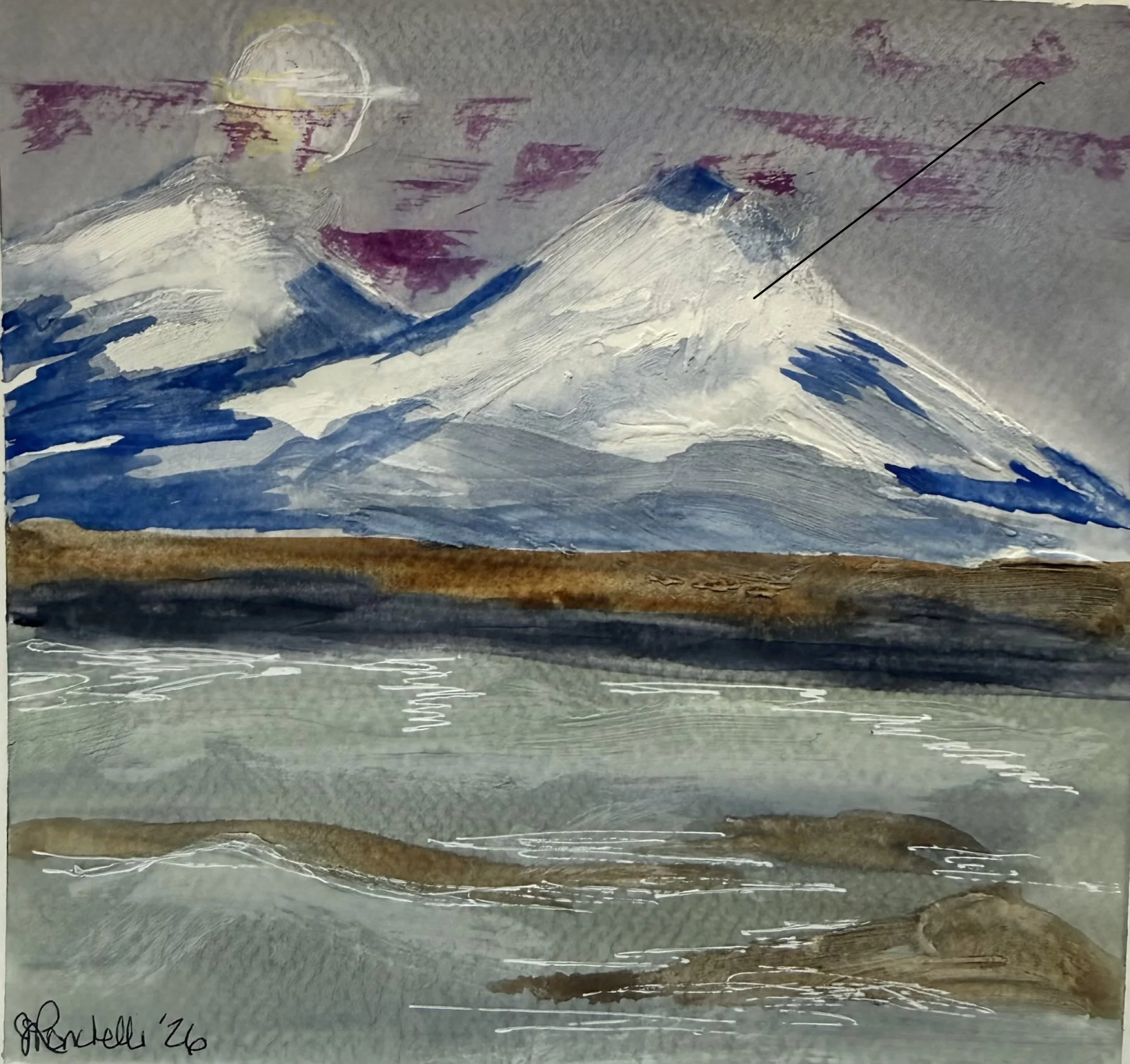 Moon over Central Cascades, WC abstract with Ground.