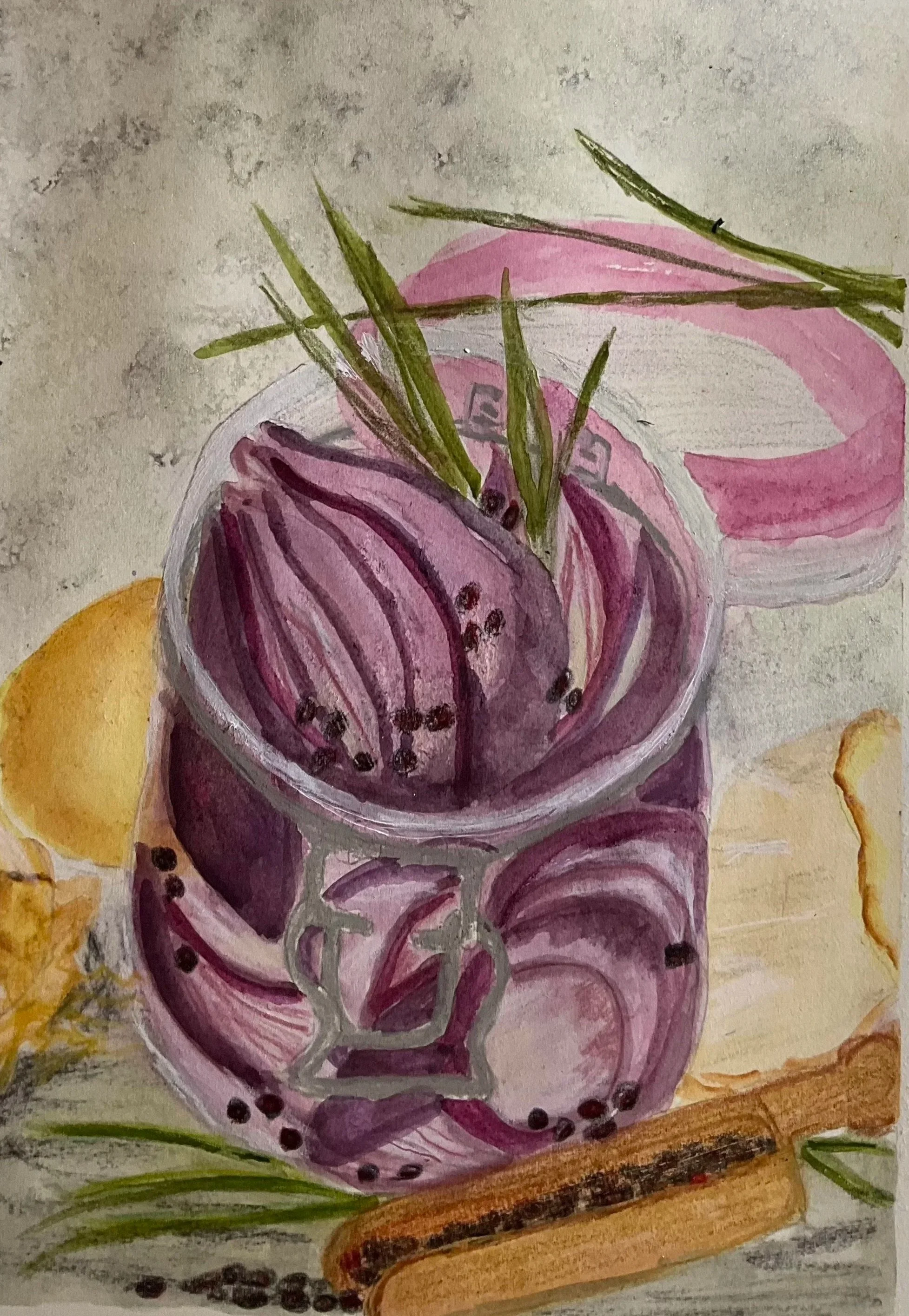 Picked purple onions, Watercolor
