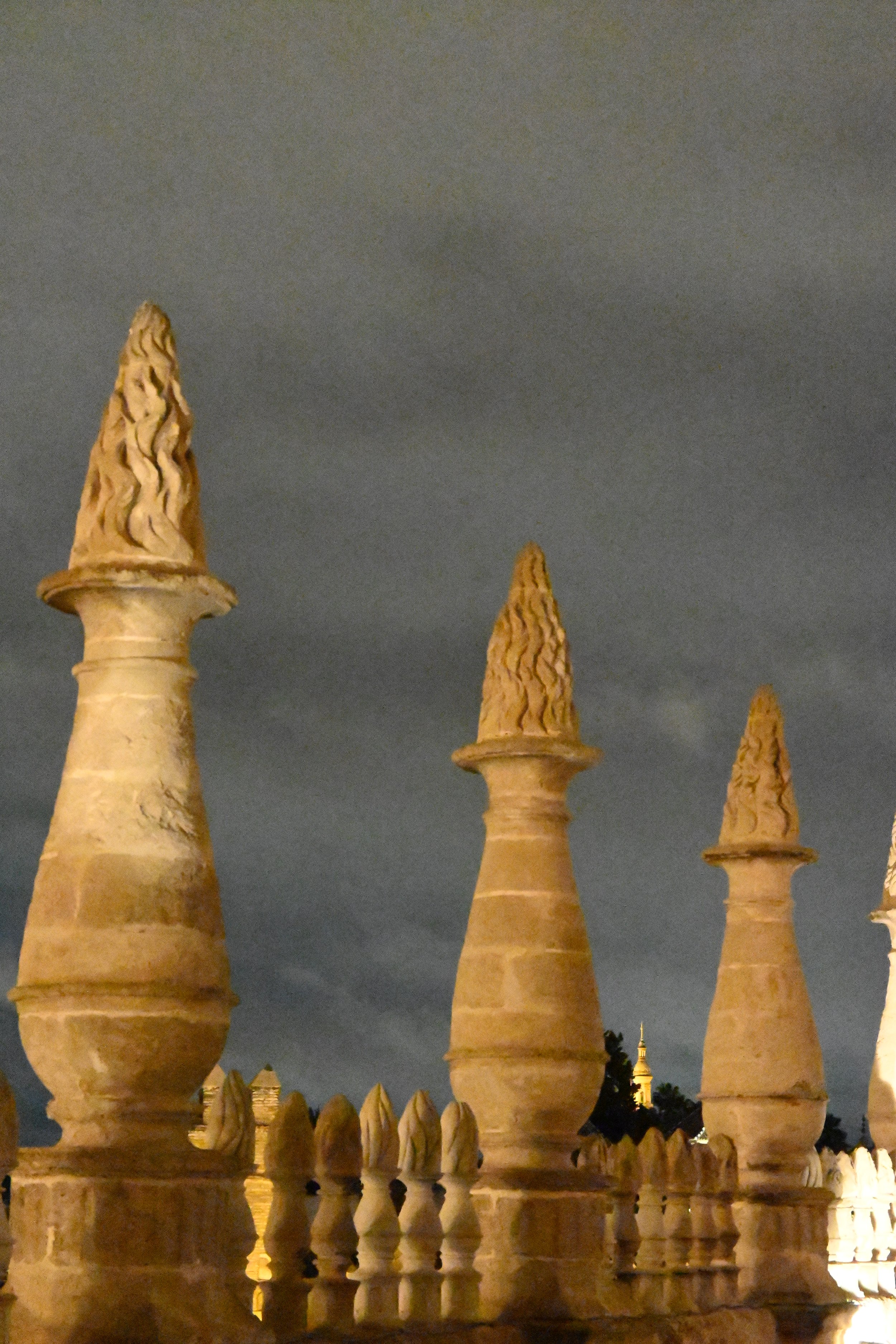 Night photography of Steeples on top of Catedral de Sevilla, Spain