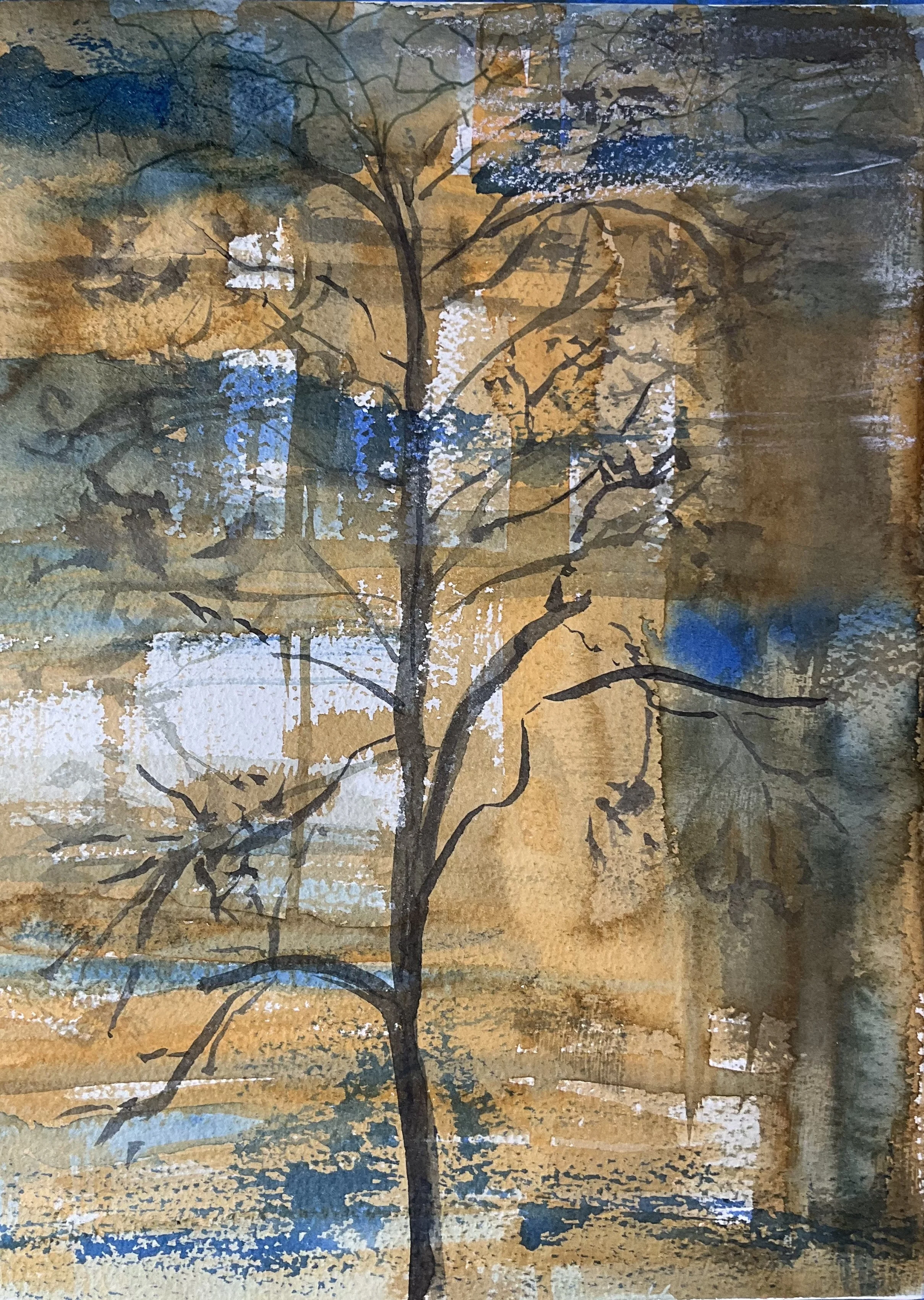 Lone Tree, Sedona.  Watercolor abstract