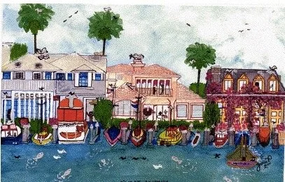 Lido Island, Newport CA.  Watercolor