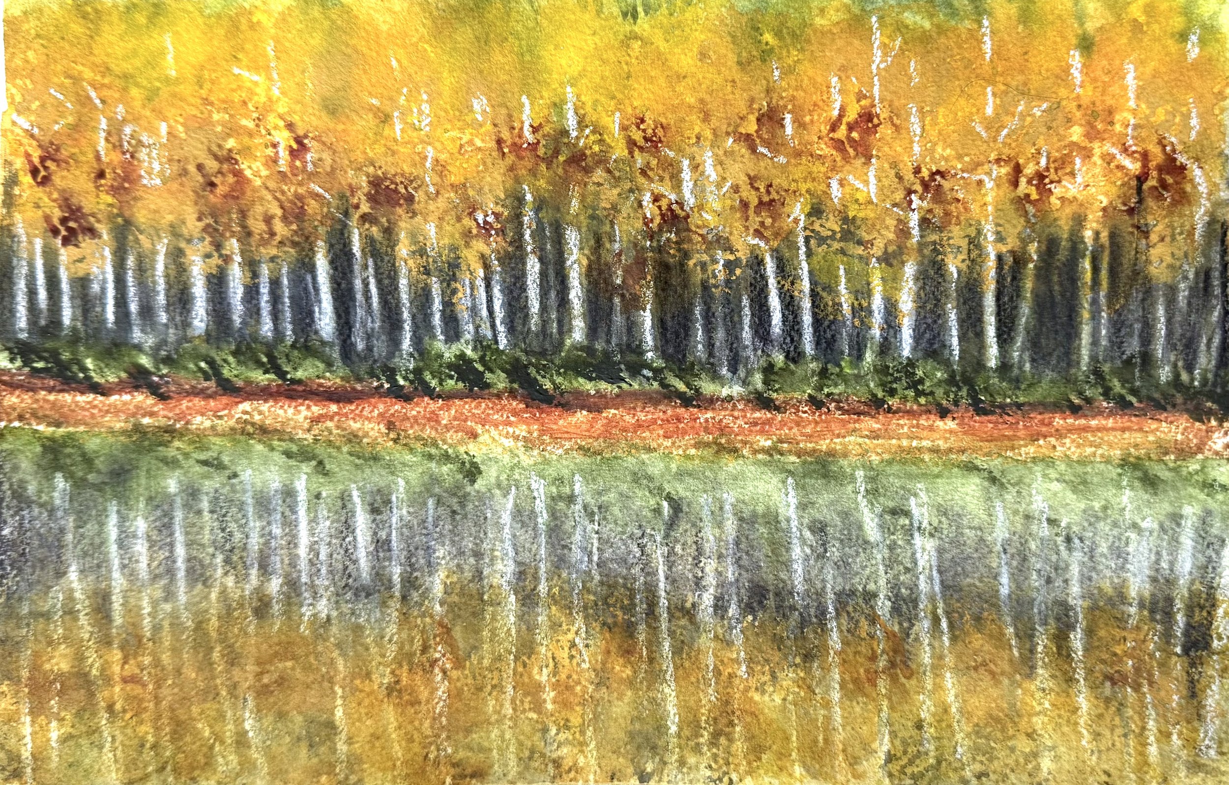 Aspen Rive in Fall;  Watercolor