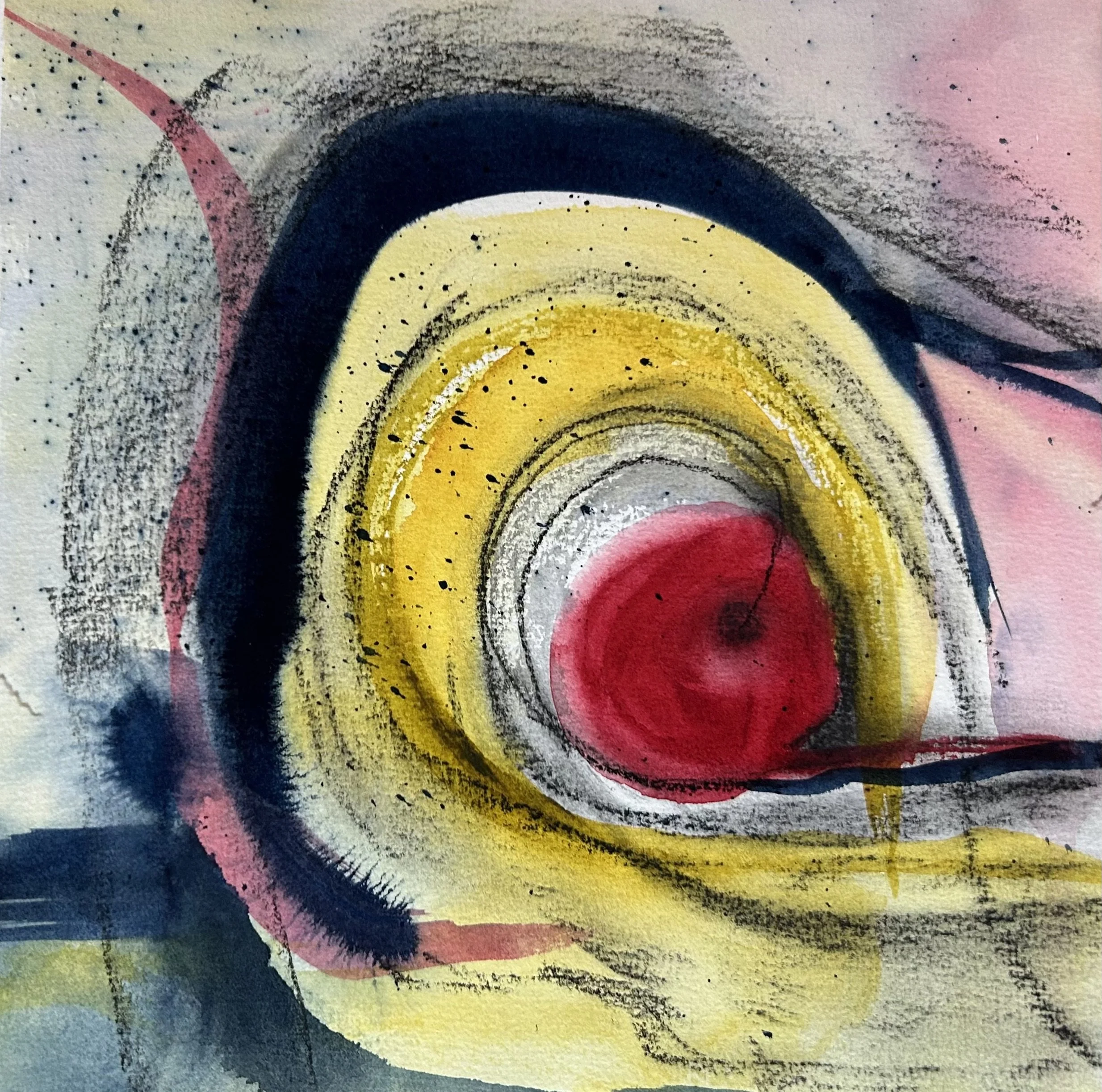 ON A ROLL,  Watercolor and charcoal abstract