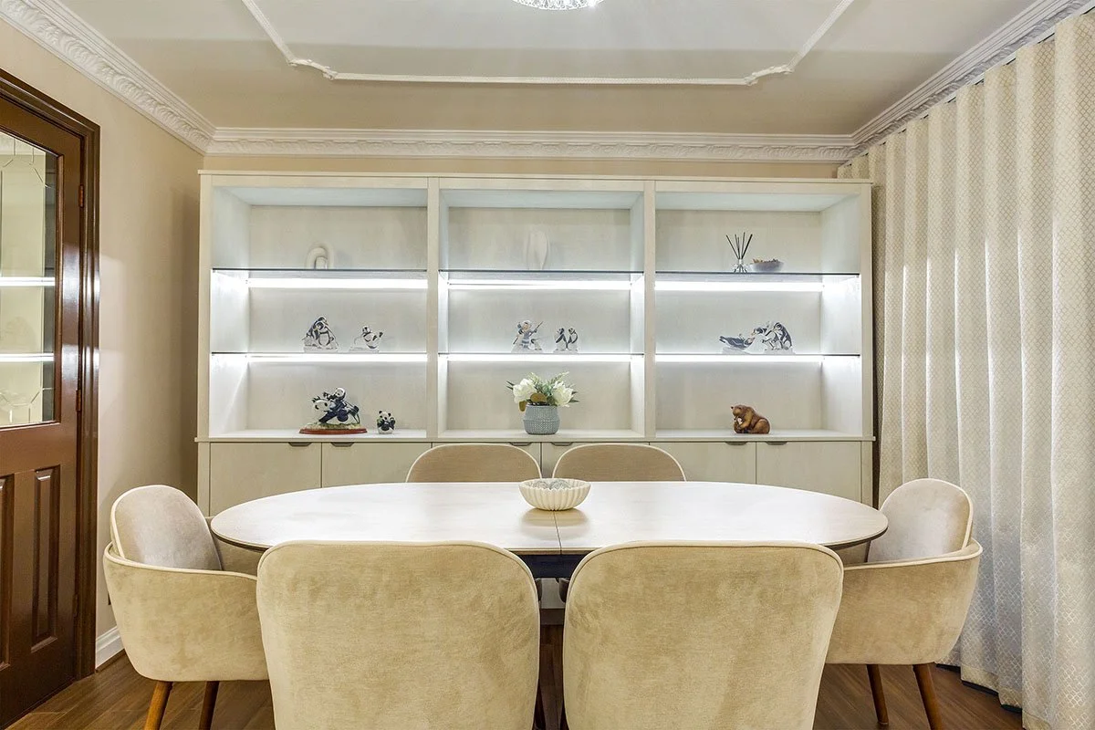 Luxury dining room with bespoke joinery wall unit