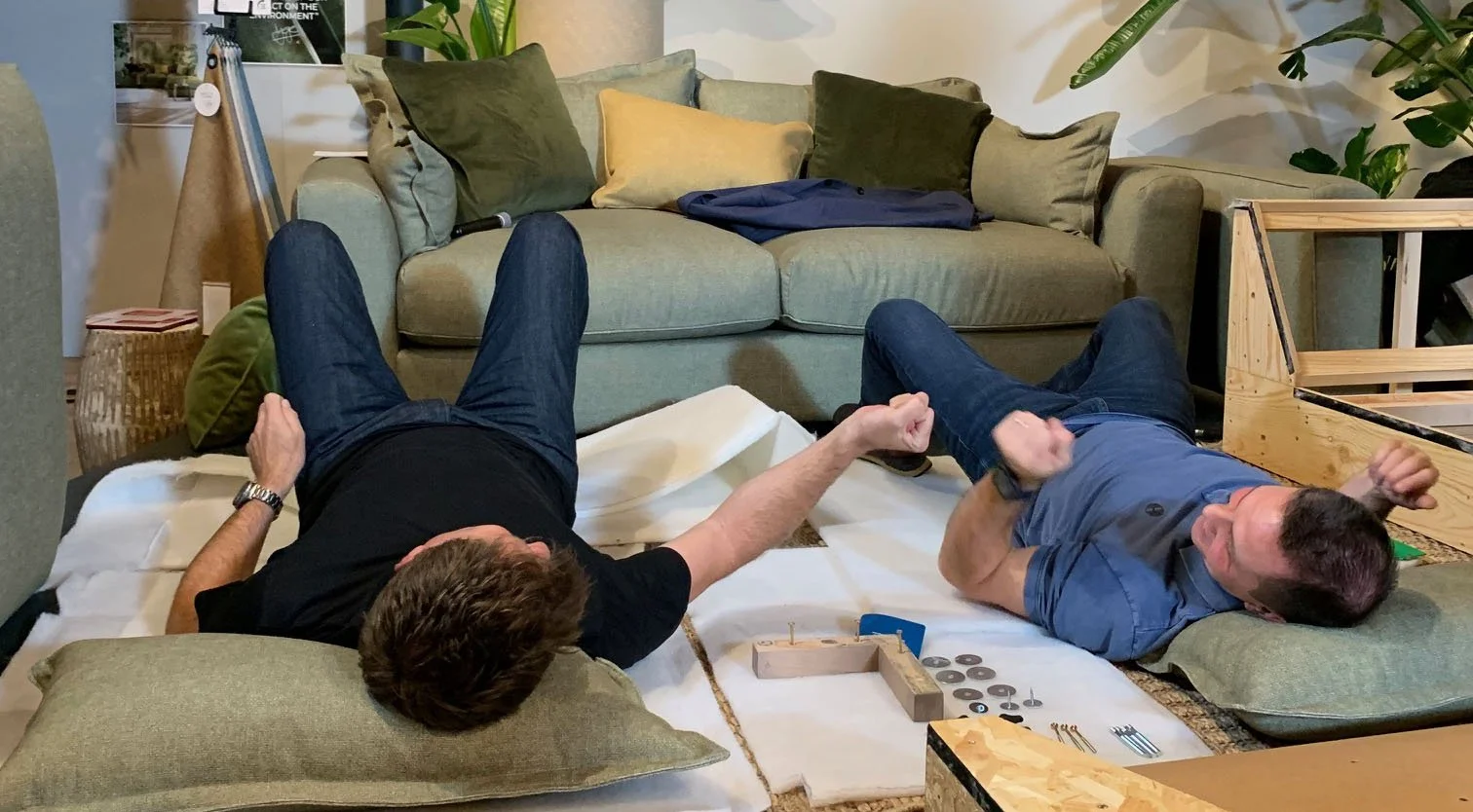 George Clarke & the Sofology engineer with the armchair components