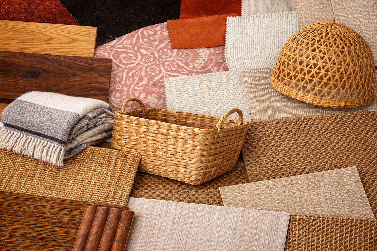 Using natural materials in a neutral colour scheme adds warmth & texture