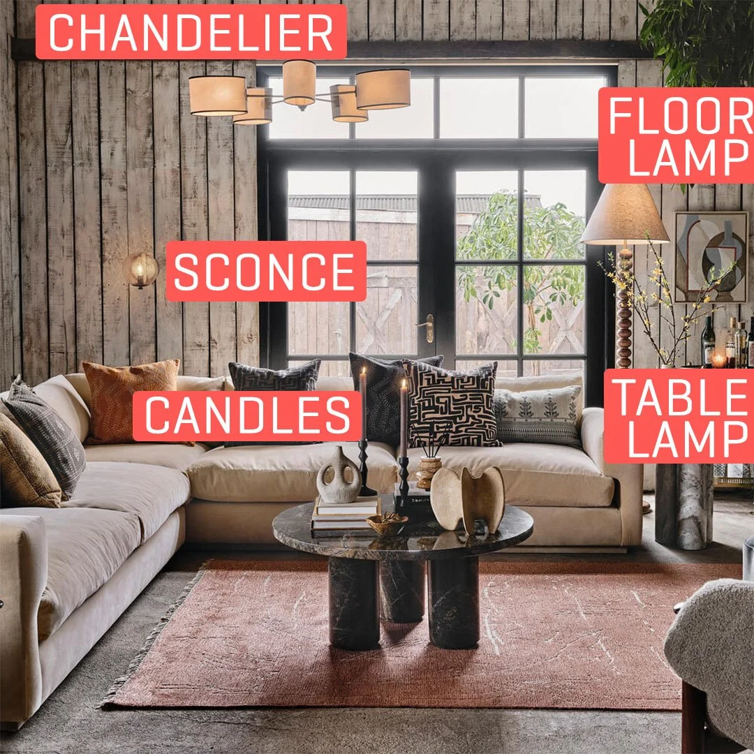 Layered lighting can help lighten a dark room