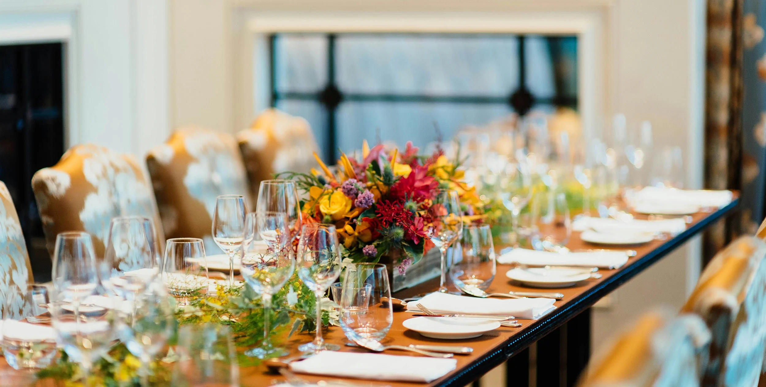Dining table set for entertaining at home