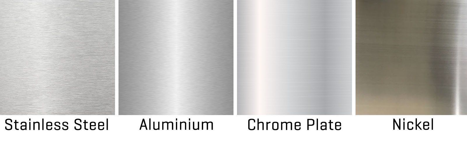 Different silver coloured materials used to make silver light fittings