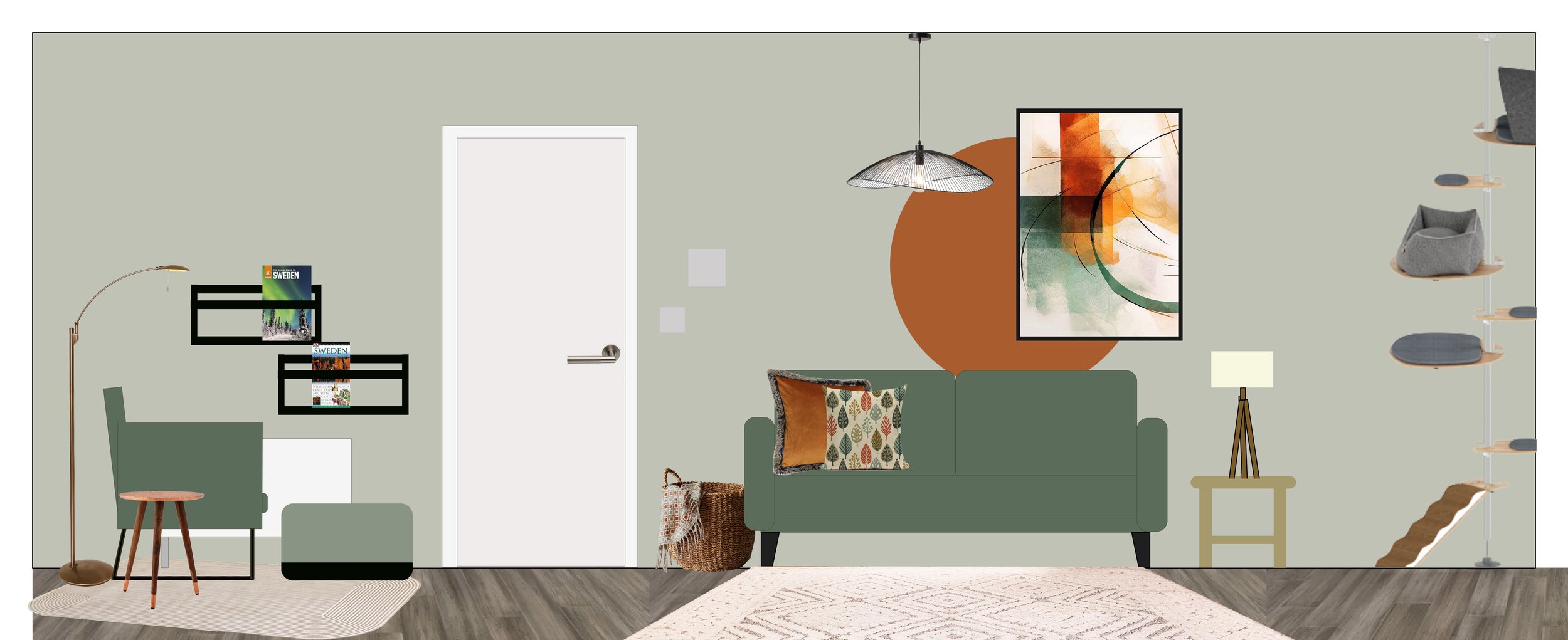 Scandinavian Living Room Interior Design Elevation Wall 2