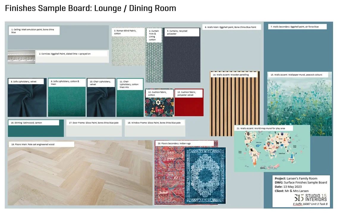 Material board for interior design