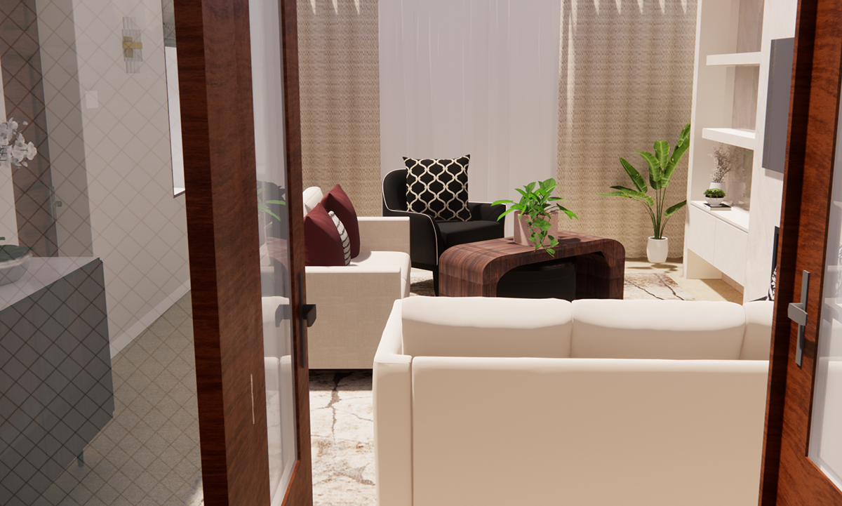 3D model render of the lounge space