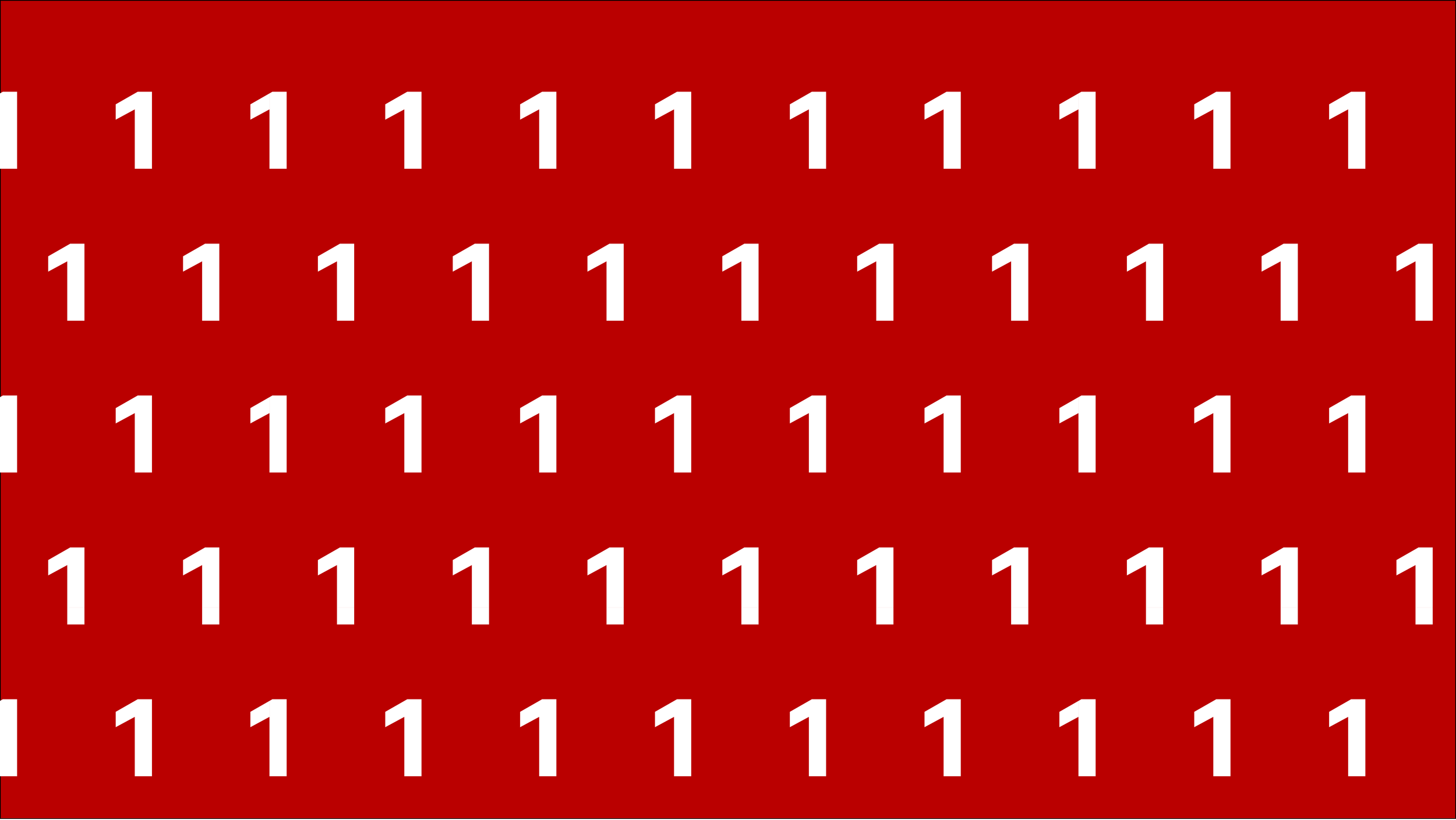 A red background with white number ones arranged in a grid pattern.