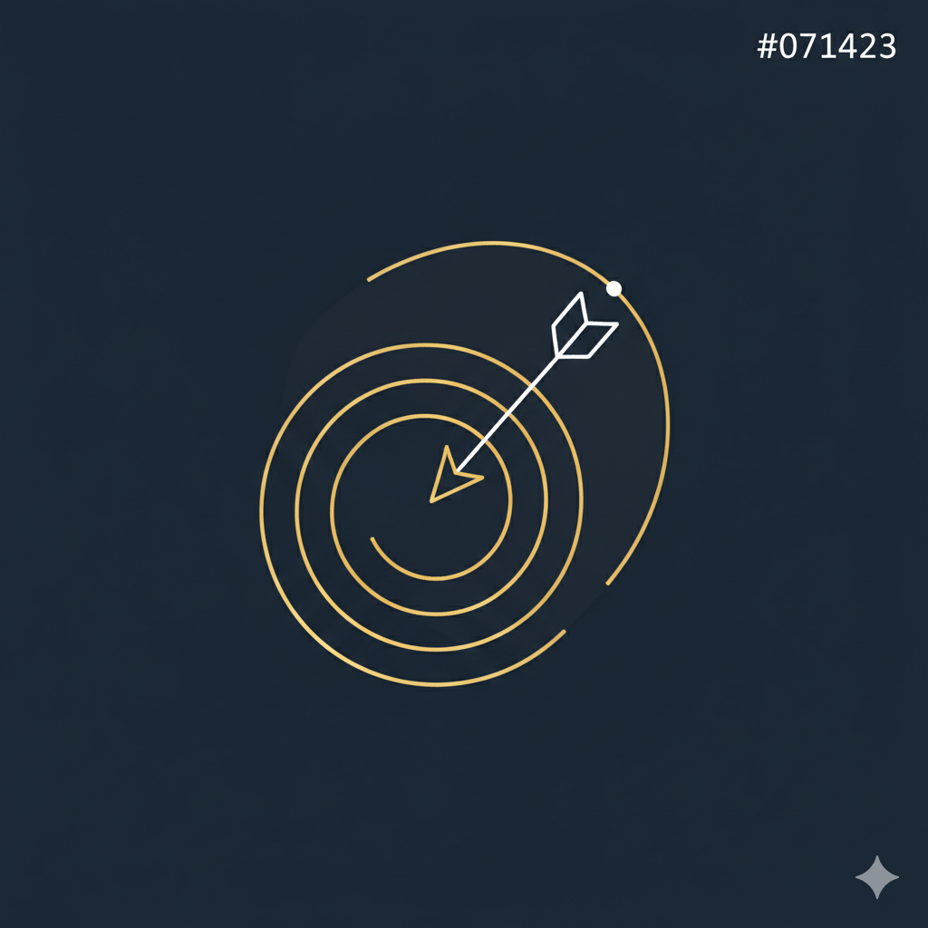 A digital illustration of a target with concentric circles and an arrow hitting the bullseye.