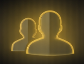 Silhouettes of two people with glowing outlines on a dark background
