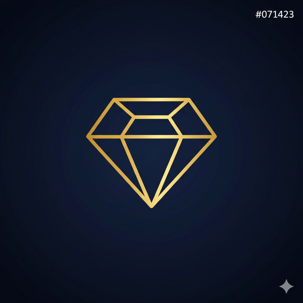 A gold outline drawing of a diamond on a dark background.
