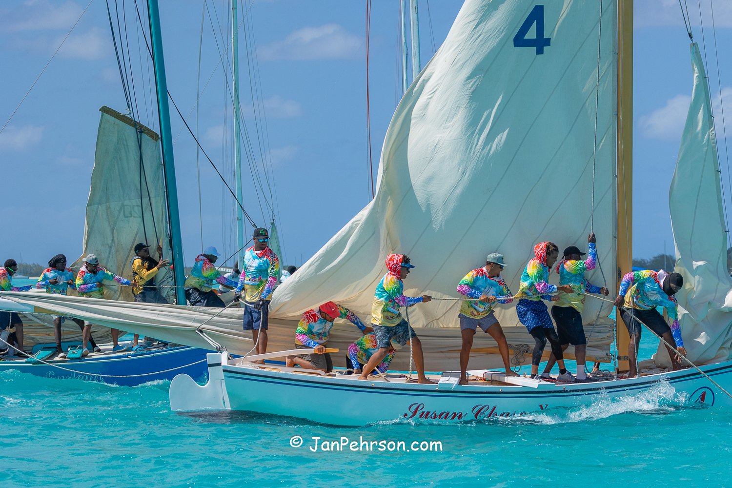 April 2026, George Town, Bahamas, National Family Island Regatta, B-Class, New Susan Chase V, from Long Island