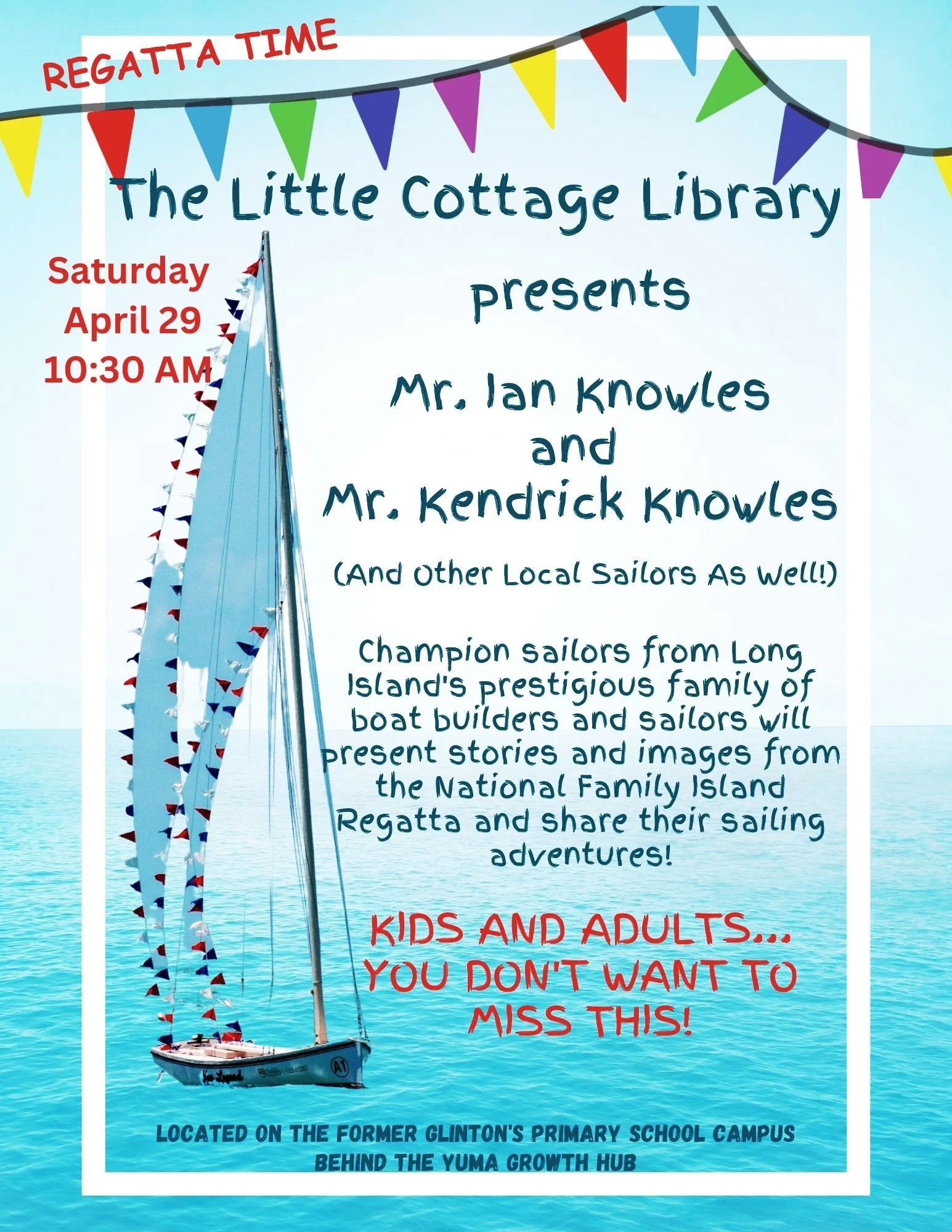 Little Cottage Library, Presents Champion sailors from Long Island, Bahamas